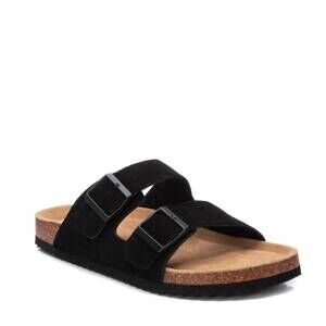 NEW XTI men's cork footbed suede leather sandals in black